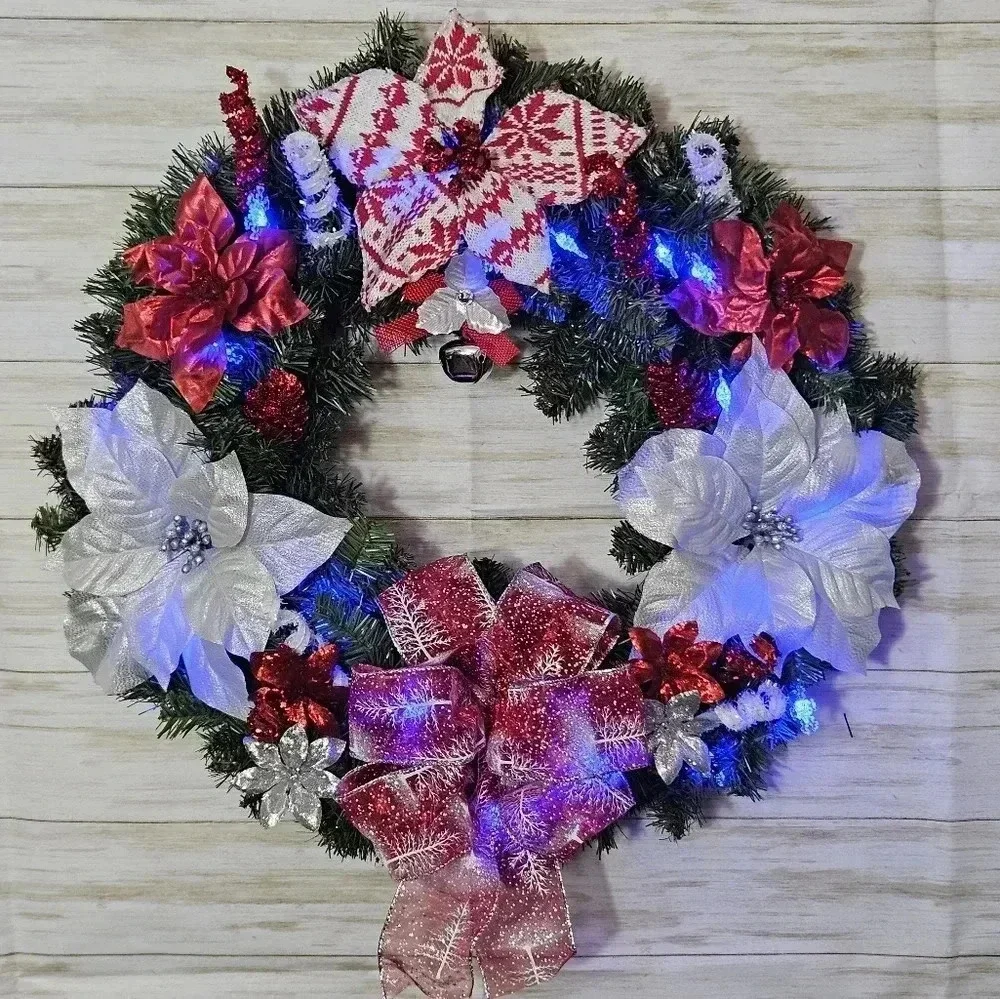 Homemade Hanging Christmas wreath with lights